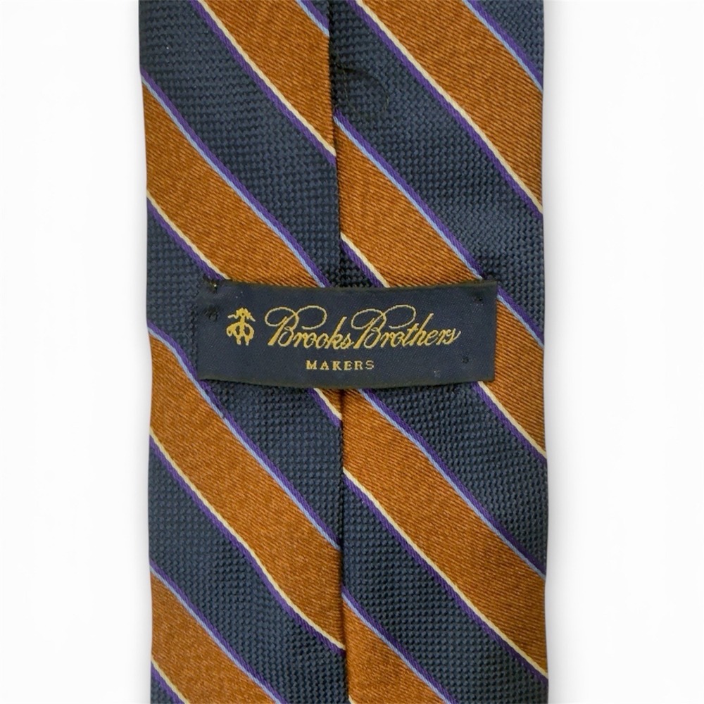 Brooks Brothers Silk Men's Tie Navy Blue Brown Stripe